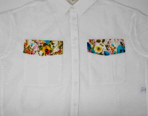 ADULT White Mesh Floral Pocket Top