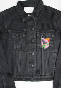 ADULT Floral Black Denim Jacket