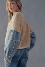 Load image into Gallery viewer, ADULT Denim Sleeve 2Tone Sweater w/ Removable Brooch