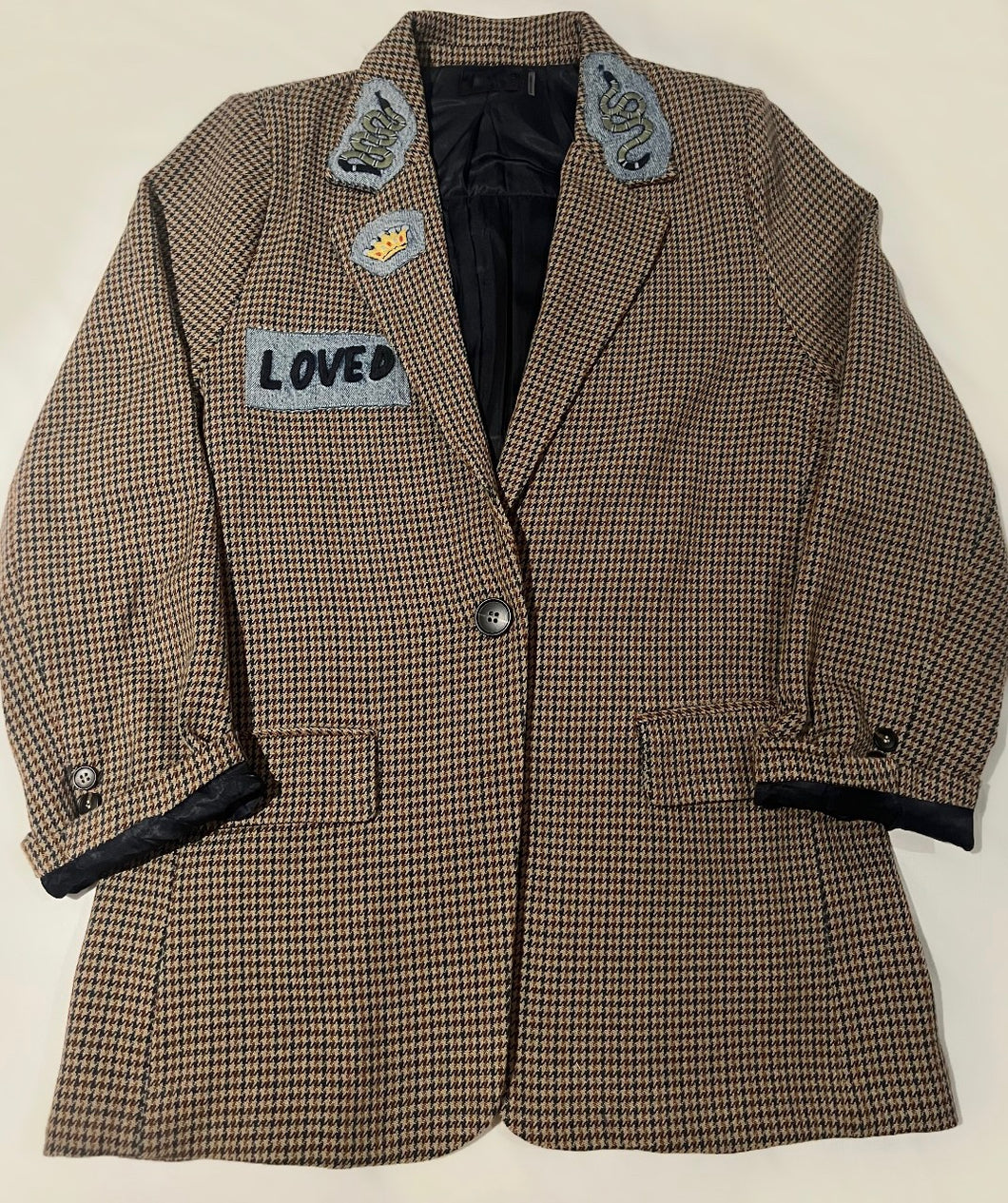 ADULT Houndstooth Oversized Patched Blazer
