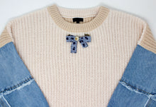Load image into Gallery viewer, ADULT Denim Sleeve 2Tone Sweater w/ Removable Brooch