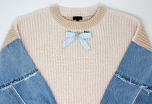 Load image into Gallery viewer, ADULT Denim Sleeve 2Tone Sweater w/ Removable Brooch