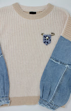 Load image into Gallery viewer, ADULT Denim Sleeve 2Tone Sweater w/ Removable Brooch