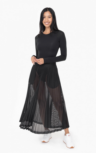 Pleated Mesh Midi Skirt