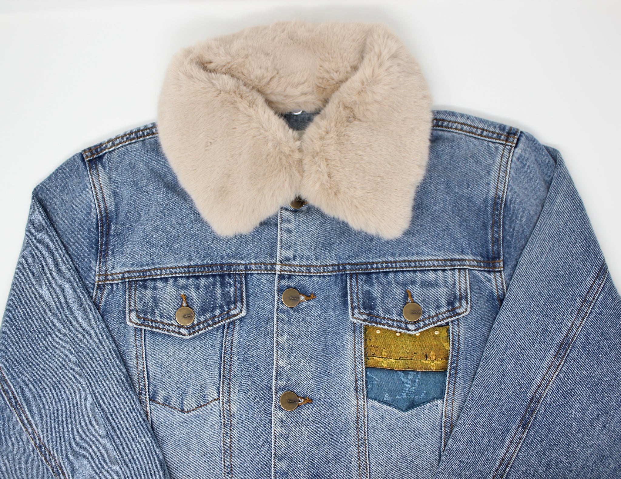 Louis Vuitton Patch Denim Shearling Jacket