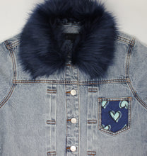 Load image into Gallery viewer, ADULT Heart Denim Jacket w/ Detachable Faux-Fur Collar