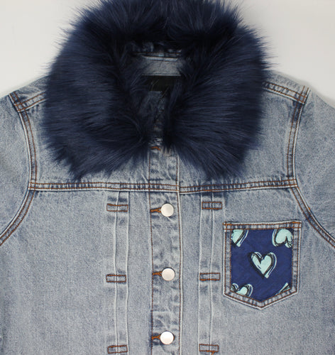 ADULT Heart Denim Jacket w/ Detachable Faux-Fur Collar