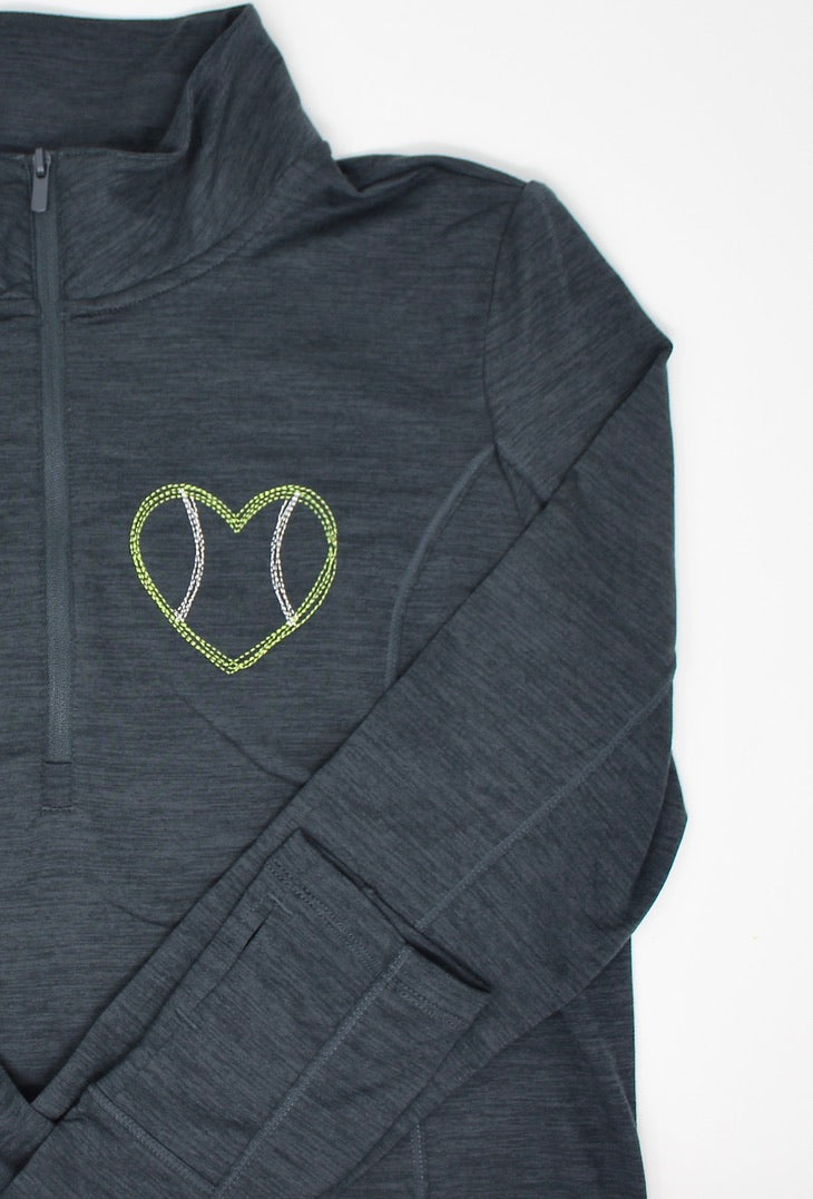 Embroidered half zip pullover top