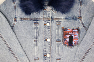 ADULT Chess Denim Jacket w/ Detachable Faux-Fur Collar