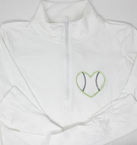 White Embroidered Half-Zip Pullover