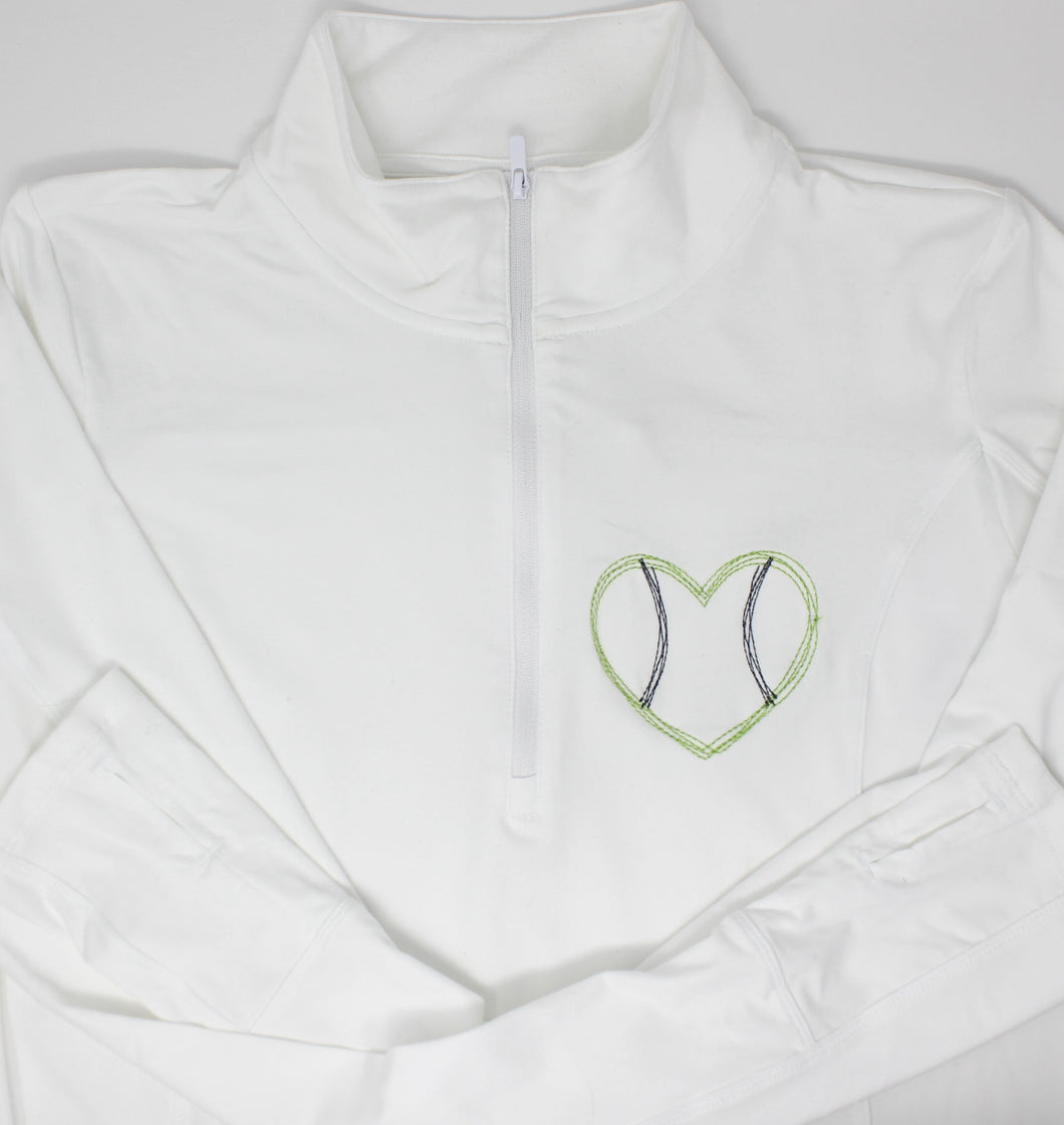White Embroidered Half-Zip Pullover