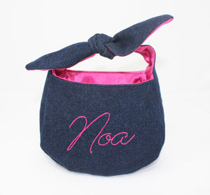 Embroidered Denim Tie Handbag