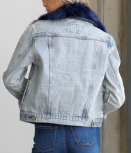 Load image into Gallery viewer, Customizable Denim Jacket w/ Detachable Navy Faux-Fur Collar