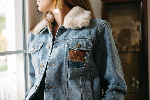 ADULT LV Denim Jacket w/ Detachable Faux-Fur Collar