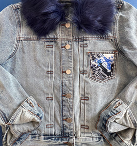 ADULT Erdem Denim Jacket w/ Detachable Faux-Fur Collar