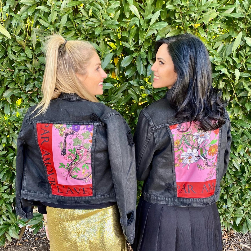 ADULT Floral Black Denim Jacket